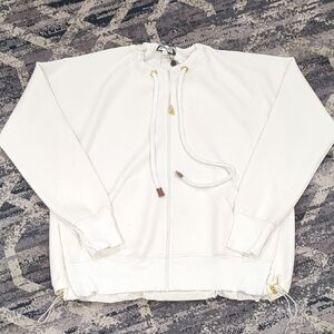 Revasonee Size Small White Zip-Up Hoodie with Gold Accents
